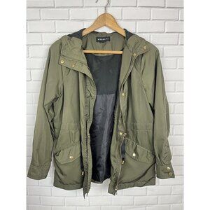 MISS LILI Lightweight Jacket Coat Zip Womens Petite Small Green Silky Tie Waist